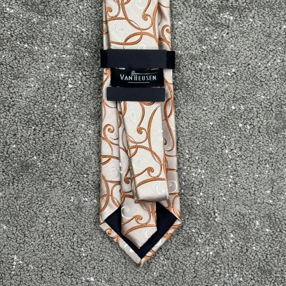 Van Heusen Necktie Mens OS Champagne Copper Silk Woven Swirl Scroll Formal Tie